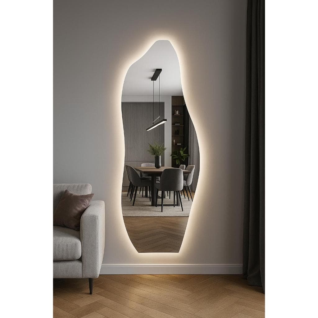Espelho Orgânico Grande Led 170cm Luz Branco e Luz Amarela Corpo Inteiro Quarto Sala Salão Loja