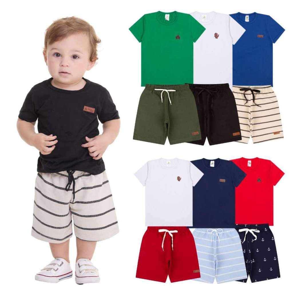 Kit Sortido 2, 6 ou 10 Peças Roupa Infantil Menino Conjunto Básico Masculino Casual de Verão