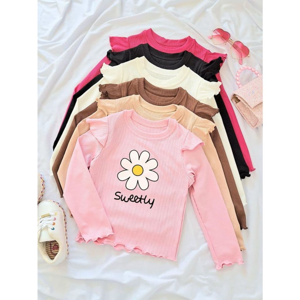 Blusa Infantil Menina Margarida Manga Longa Meia Estação Canelado Ribana DTF03