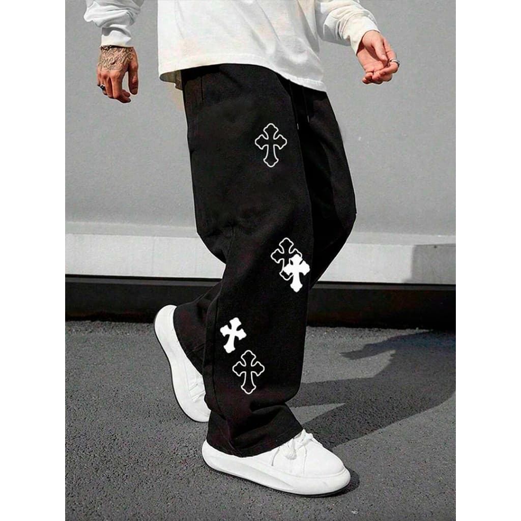 Calça Reta Moletom Baggy Masculino Cruz Streetwear 100% Algodão Feminino Unissex Estilo Urbano Rua