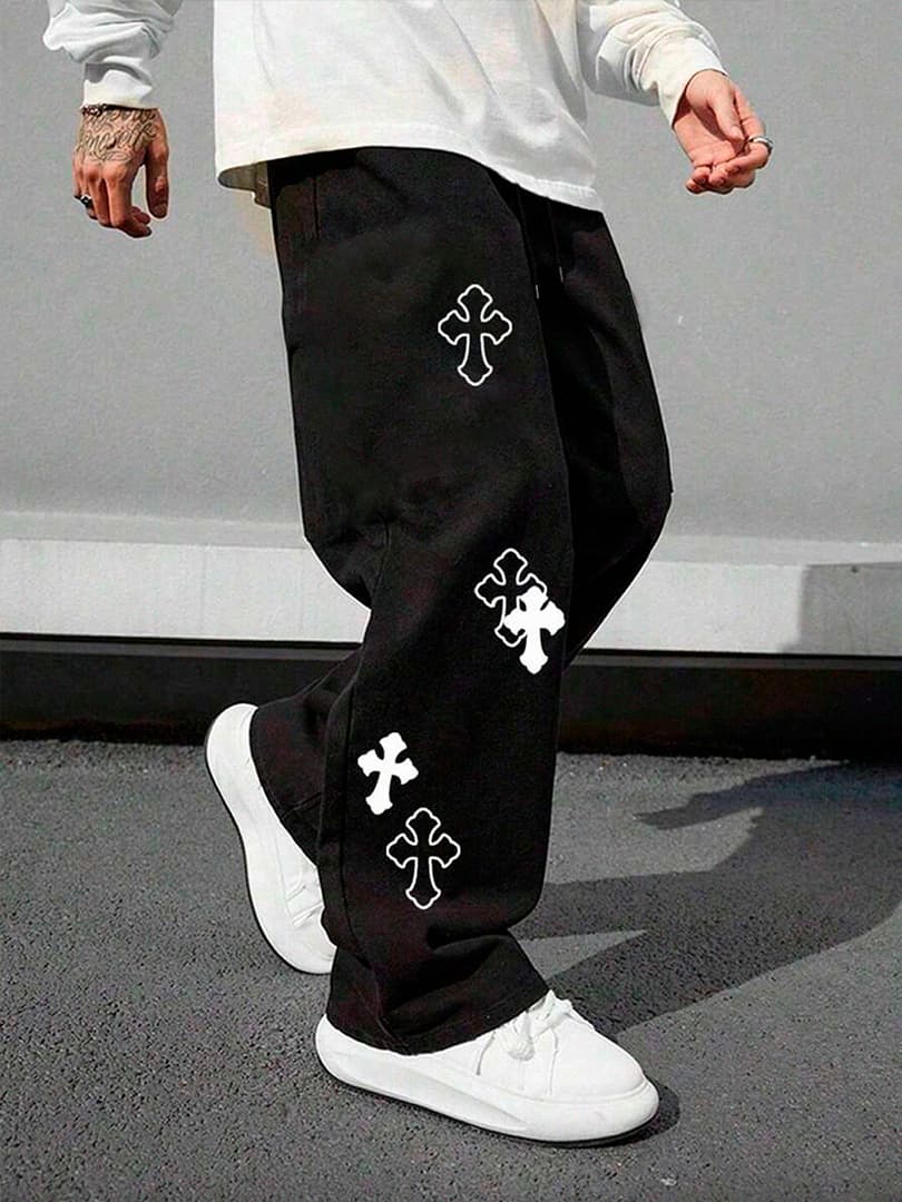 Calça Reta Moletom Baggy Masculino Cruz Streetwear 100% Algodão Feminino Unissex Estilo Urbano Rua