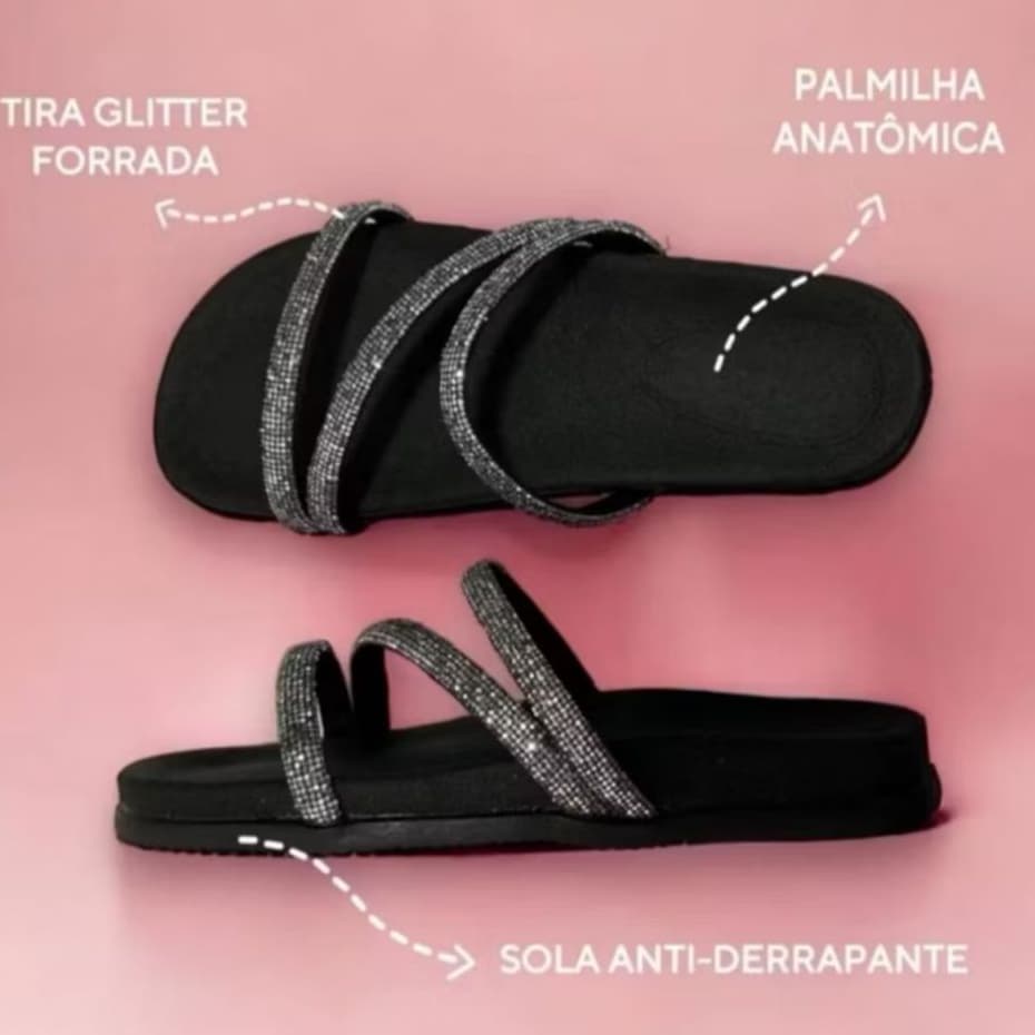 Sandália Papete Brilho Moda Luxo Feminina