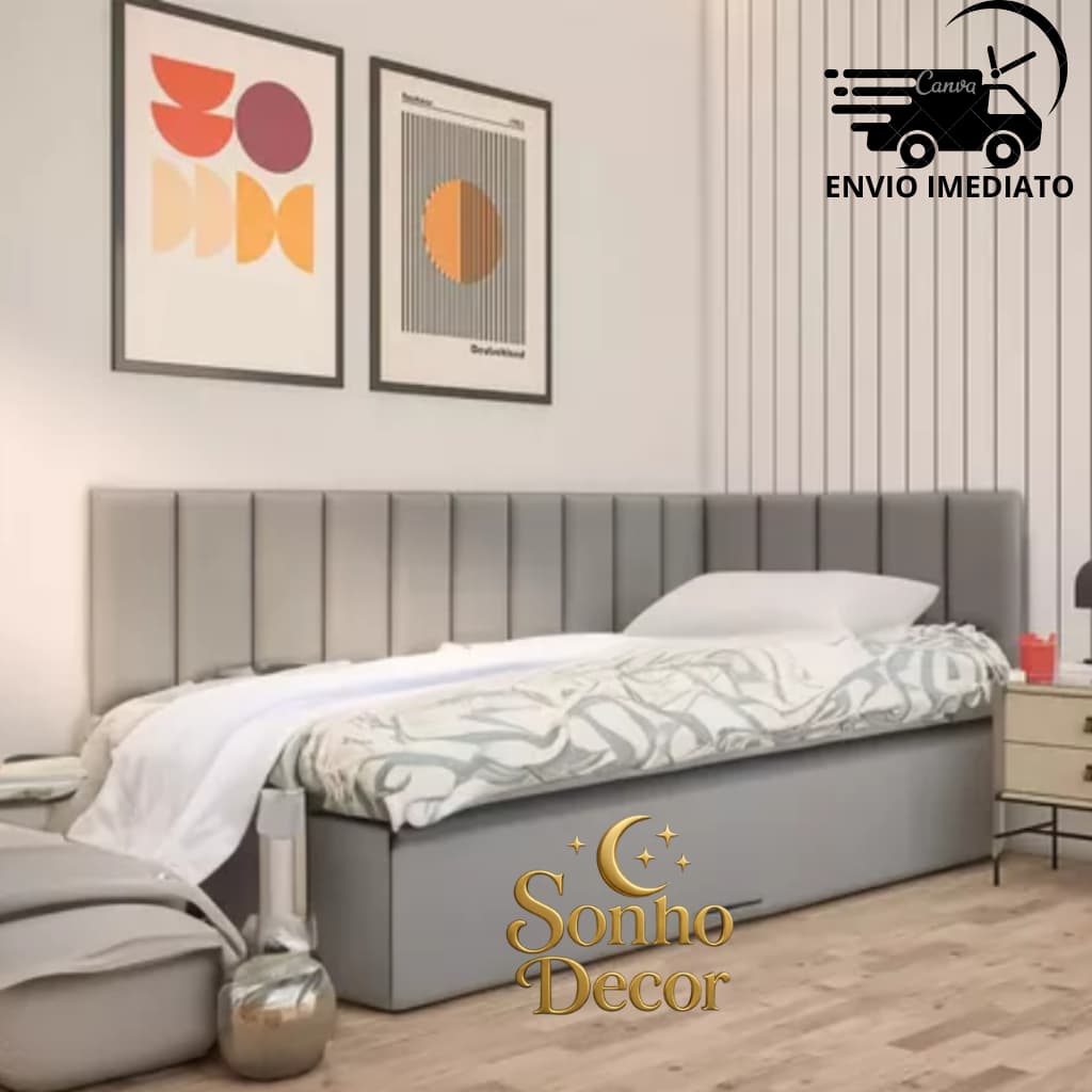 KIT Cabeceira Modular Estofada retangular 45x20cm Cama de Solteiro em L(15 PEÇAS)