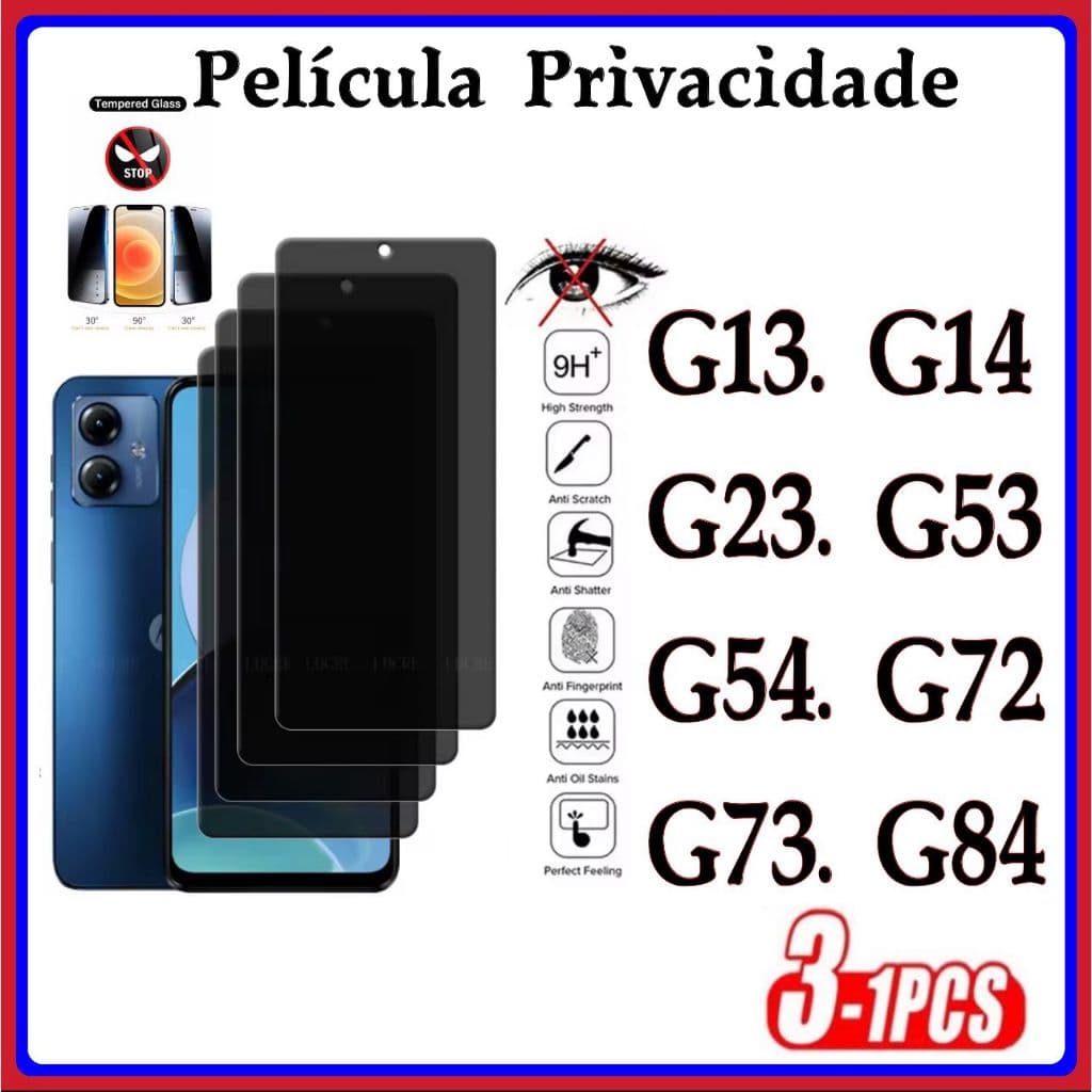 Película Privacidade 3D Anti Spy  MOTO G13 G14 G23 G53 G54 G72 G73 G84