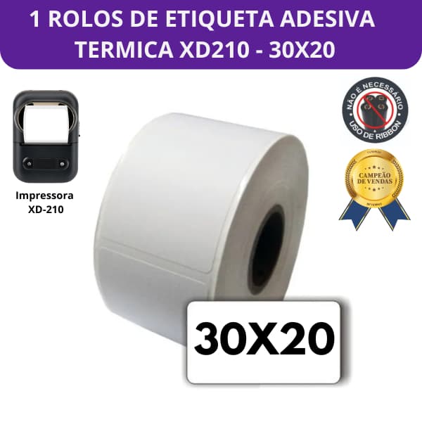 1 ROLO DE ETIQUETA 30x20 TÉRMICA ADESIVA Para XD-210