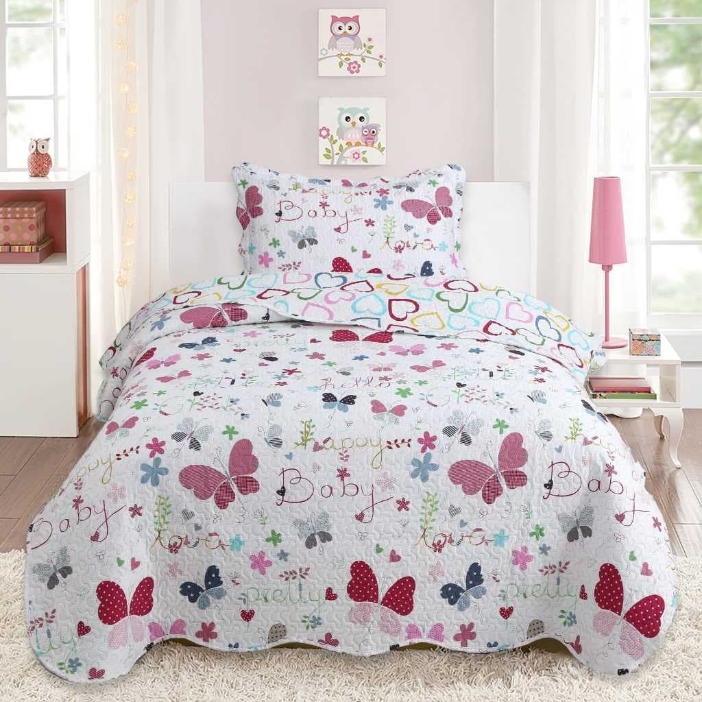 Kit Cobre leito Solteiro Dupla Face com viés 02 peças Borboleta Bailarina Unicórnio Carrinho Futebol Dino menina, menino