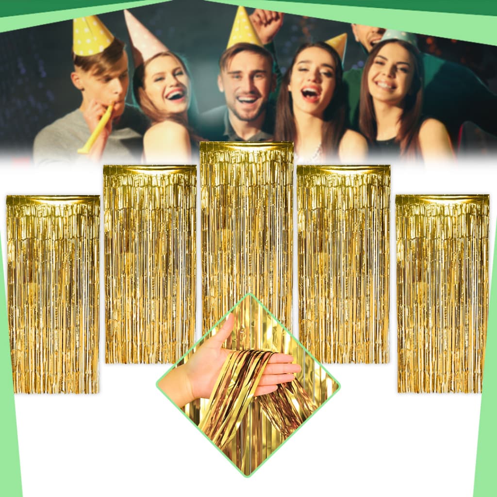 Kit c/5 Cortinas Metalizada Franja 2x1m Painel Decoração Festa Holográfica / Lisa / Neon