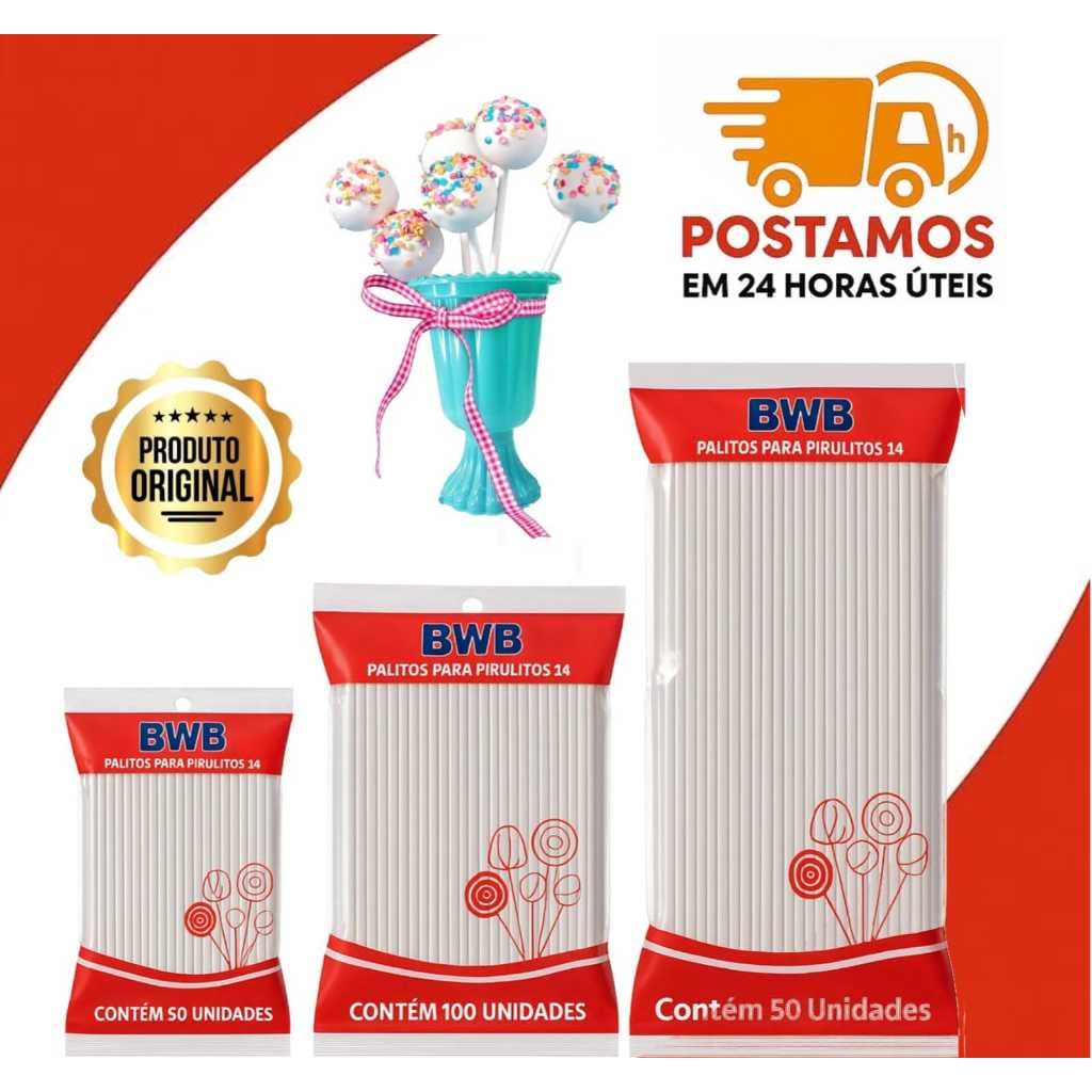 Canudo Palito Para Pirulito BWB Transparente (Cristal) - Topo de Bolo -Tubo Pet