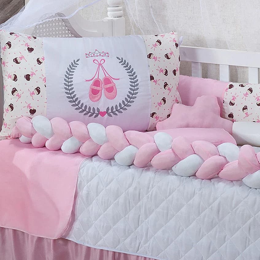 Kit Berço 7 Peças C/ Trança Pop Algodão Americano/Nacional Conforto Decoração Proteção Bebê
