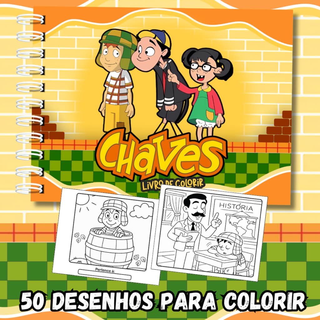 Livro De Colorir Chaves  Capa Dura 50 Desenhos Folha A5 180g Capa Dura PRONTA ENTREGA