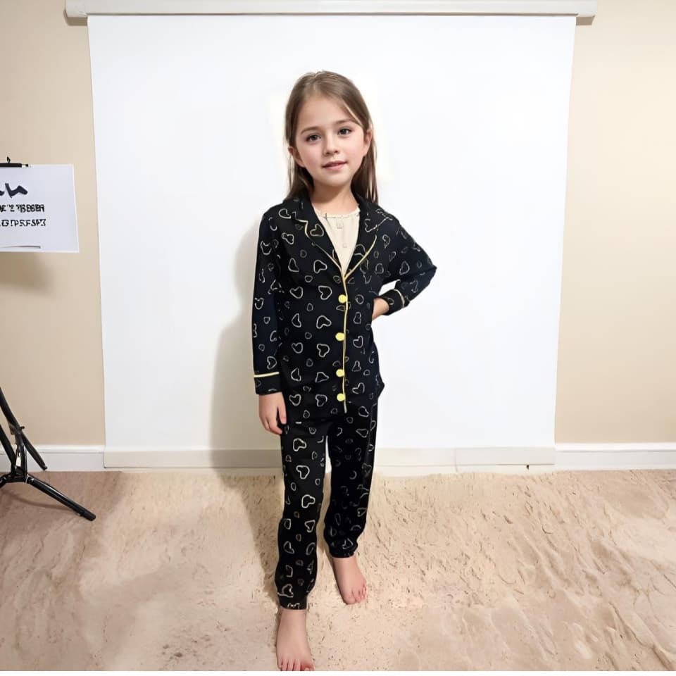 Pijama FB Infantil Blogueira Malha Premium de Frio Aberto Com Botões Conjunto Longo Americano