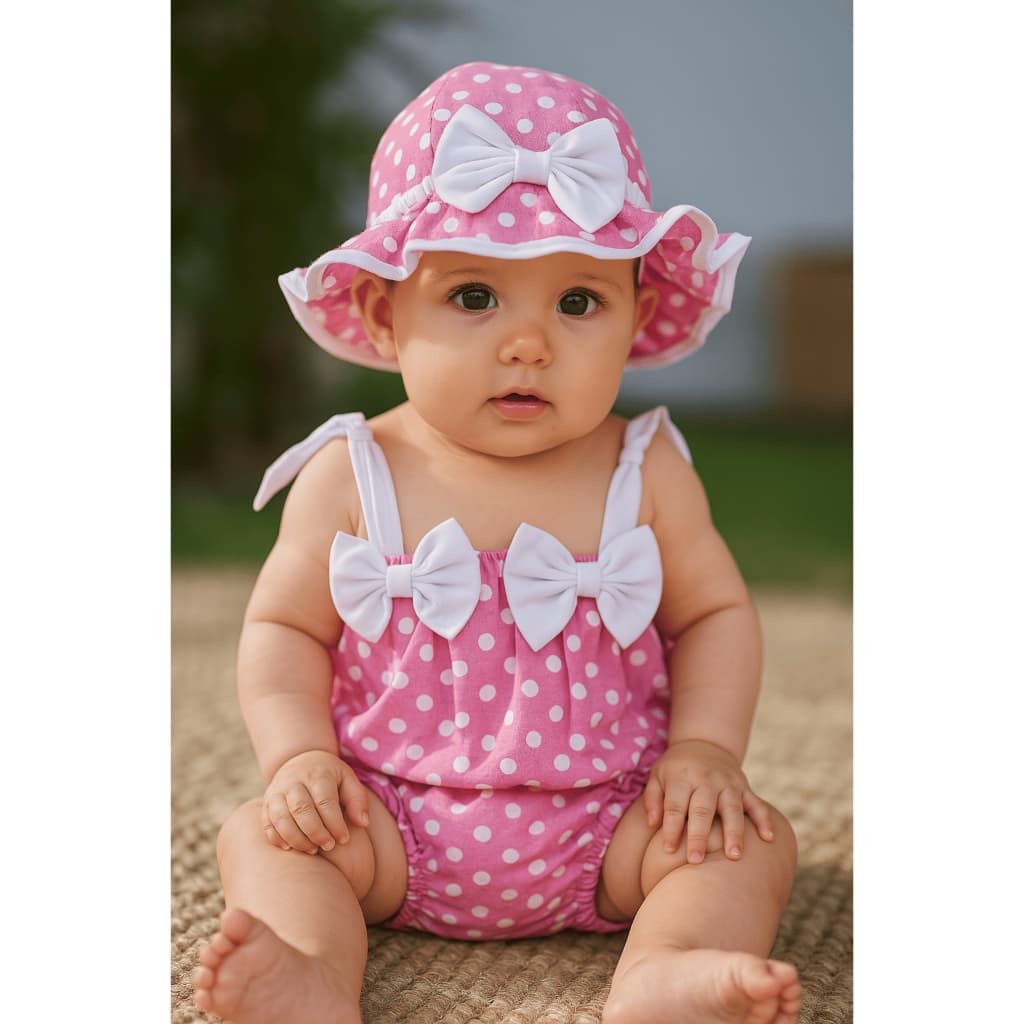 Kit 3 Peças Banho De Sol Infantil Menina Bebê Praia Piscina Estampa Delicada Pequena Charmosa Fofo