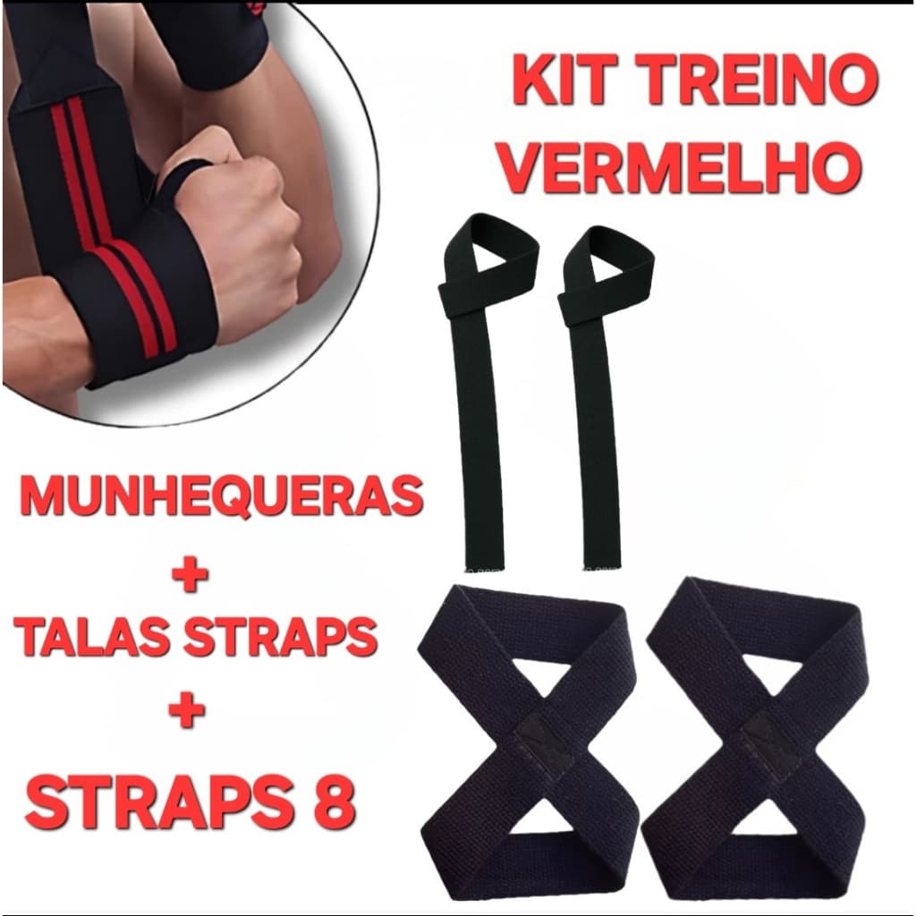 KIT MUNHEQUEIRAS PROFISSIONAL + TALAS STRAPS + STRAPS 8 PREMIUM=CROSSFT E ACADEMIA