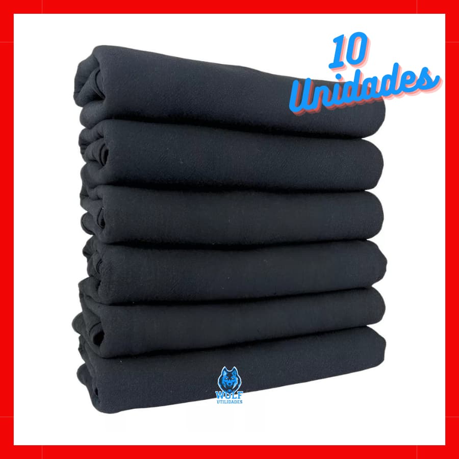 Kit 10 Pano de Prato GRANDE Preto Liso Pé de Galinha - Com Bainha - 100% Algodão