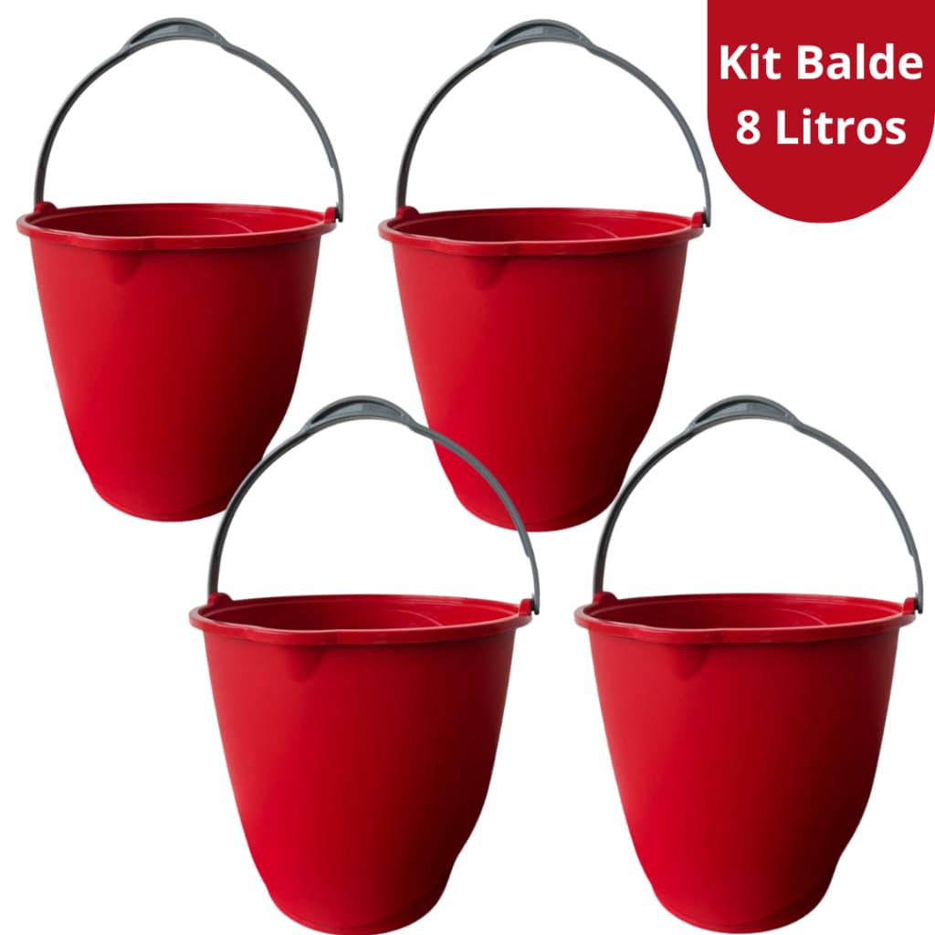 Kit Baldes De Plastico com Alça 8 litros Com 4 e 2 Unidades