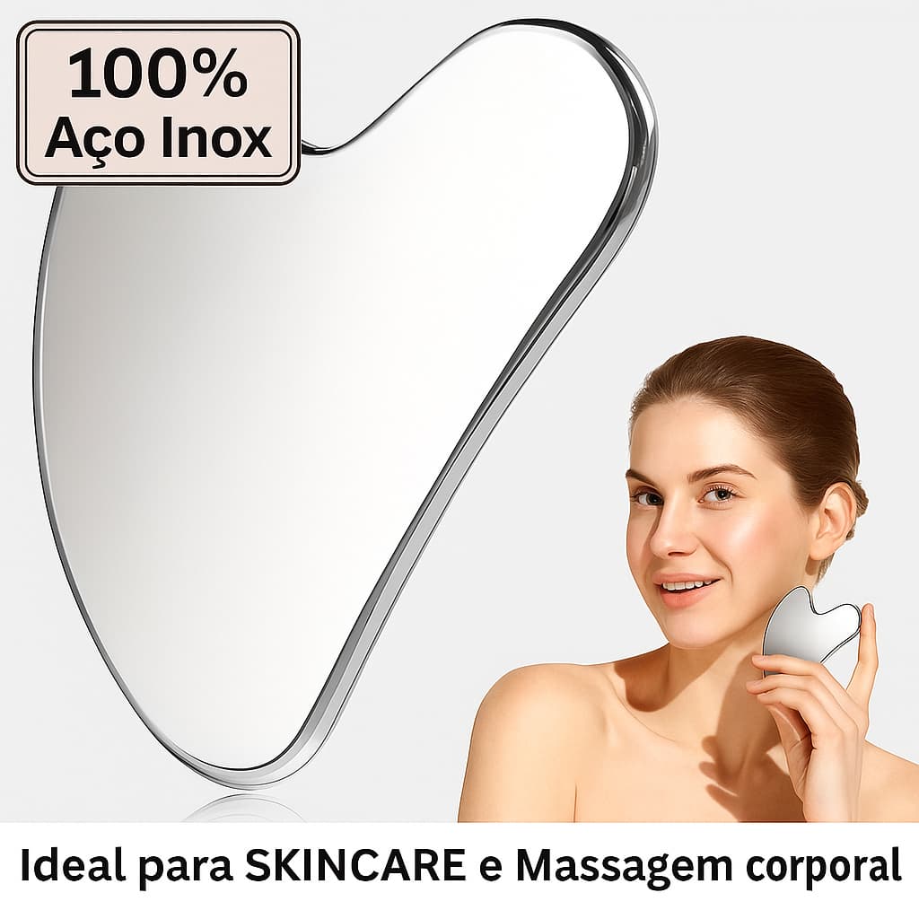 Placa de Massagem Skincare e Corporal Gua Sha em Aço Inox – Beleza, Saúde e Bem-Estar Guacha