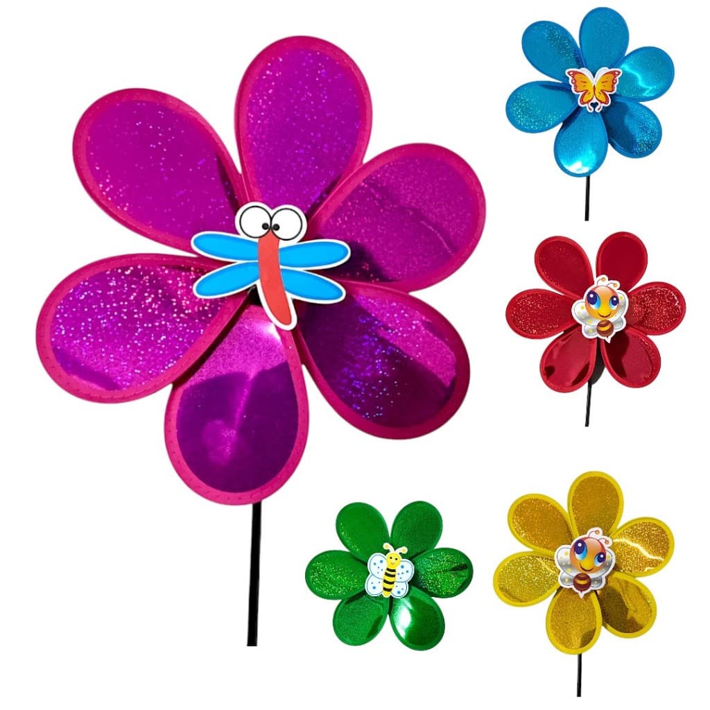 Catavento Joaninha  Pequeno Jardim Decoração Enfeite Pavão Insetos Campo Vento Azul Amarelo Colorido