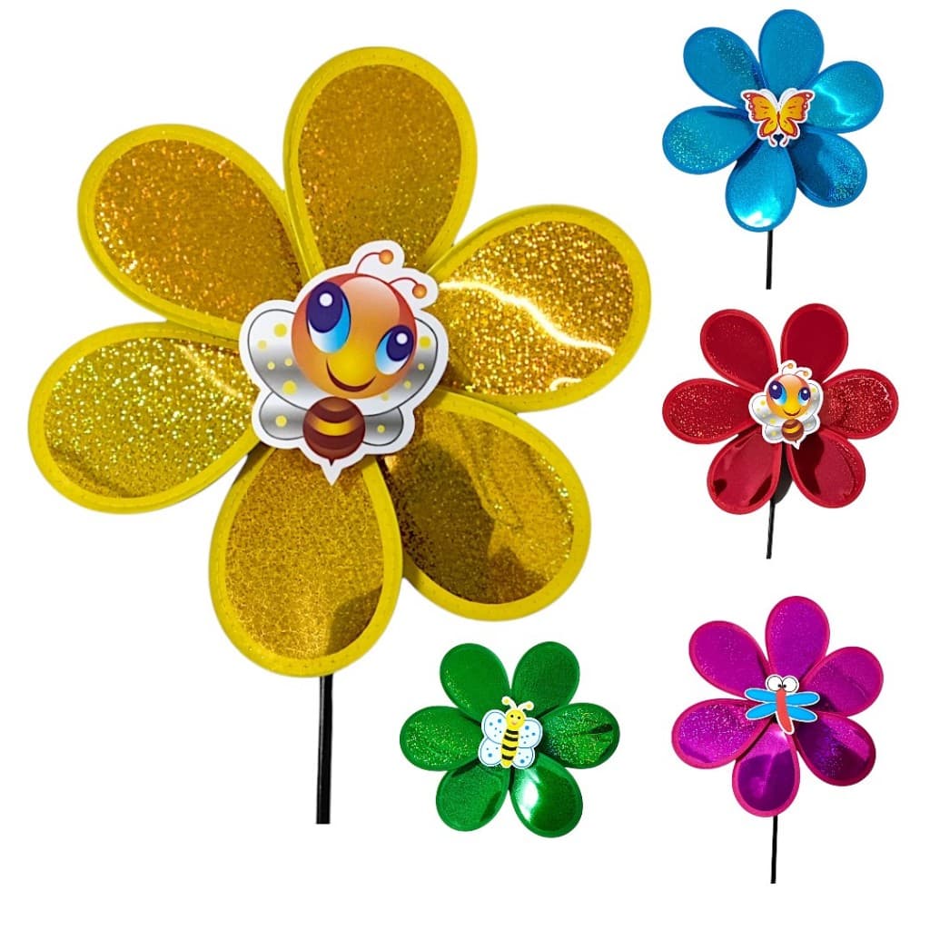 Cata-vento Joaninha pequeno Jardim decoração Garden Campo Flor Enfeite Amarelo Colorido Borboleta Catavento