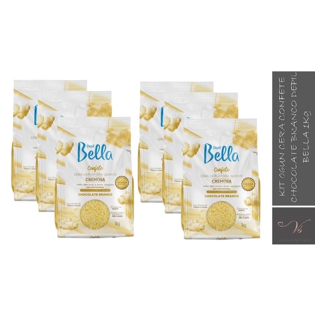 Kit 06un Cera Depilatória Confete Cremosa Chocolate Branco Depil Bella 1Kg