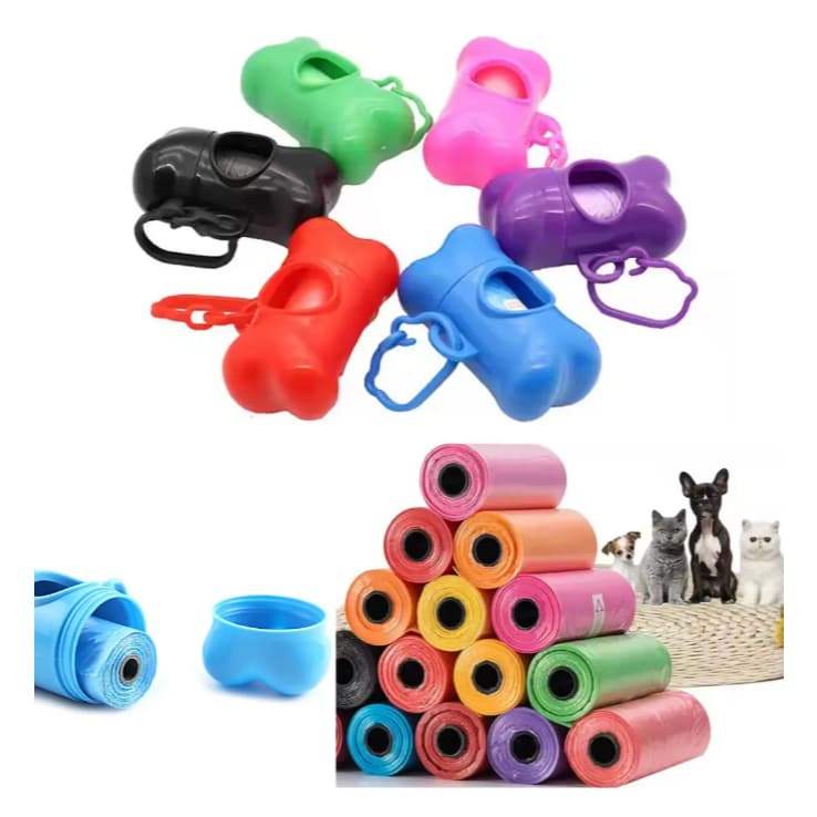 Kit Porta Cata Caca Coco + 5 Refil 75 Saquinhos Higienico Cachorro Caes Gato Suporte Recolher Fezes