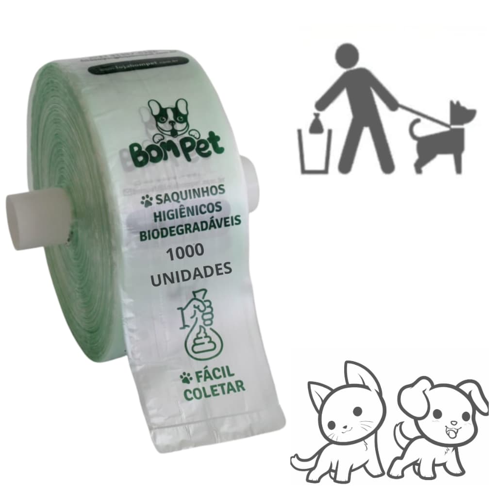 SACO CATA CACA PET BOBINA COM 1000 UN