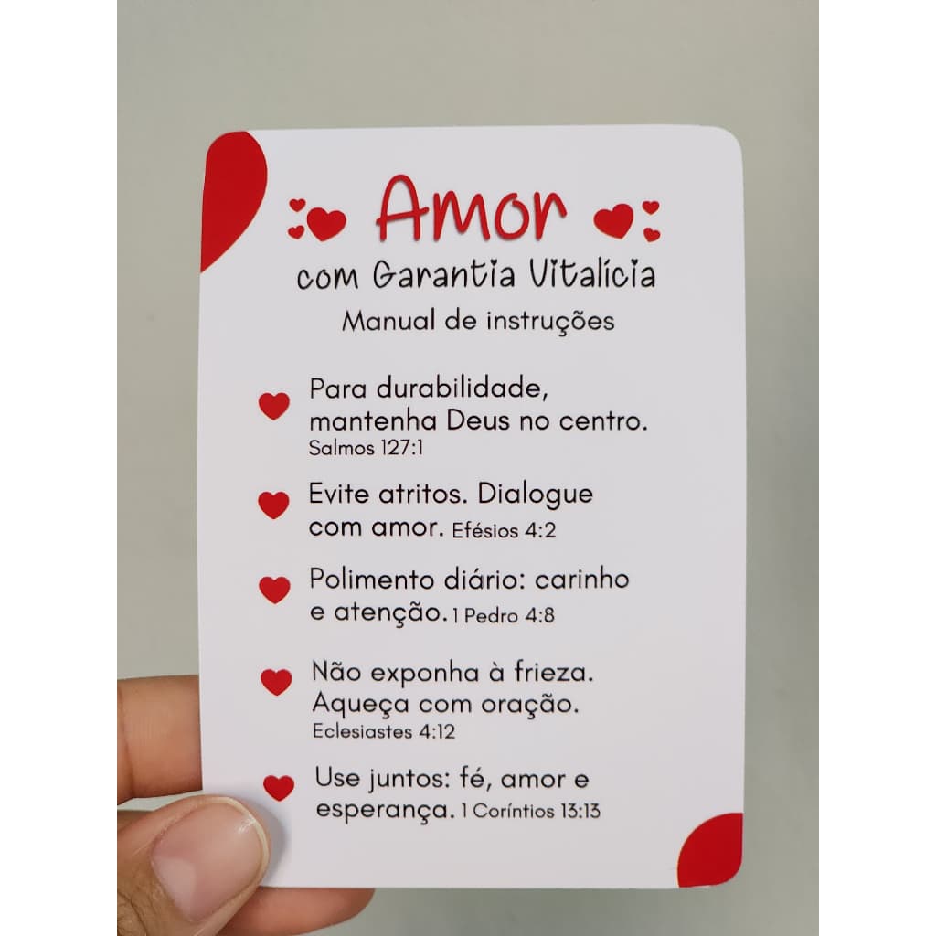 Cartão "Amor com Garantia Vitalícia" – cartão para lembrancinhas - jantar de casais, encontro de casais