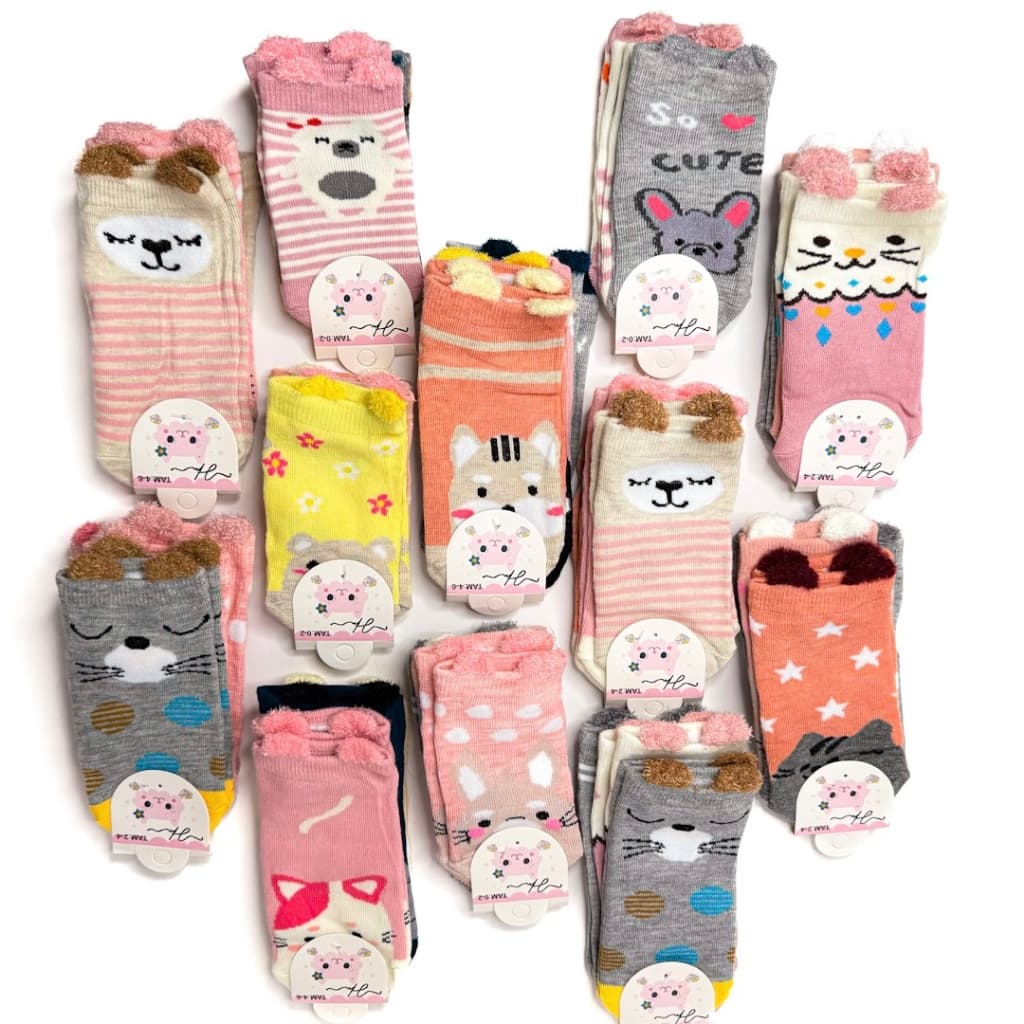 12 - 6 ou 3 Pares Meia Infantíl Feminina Bichinhos Orelhinha