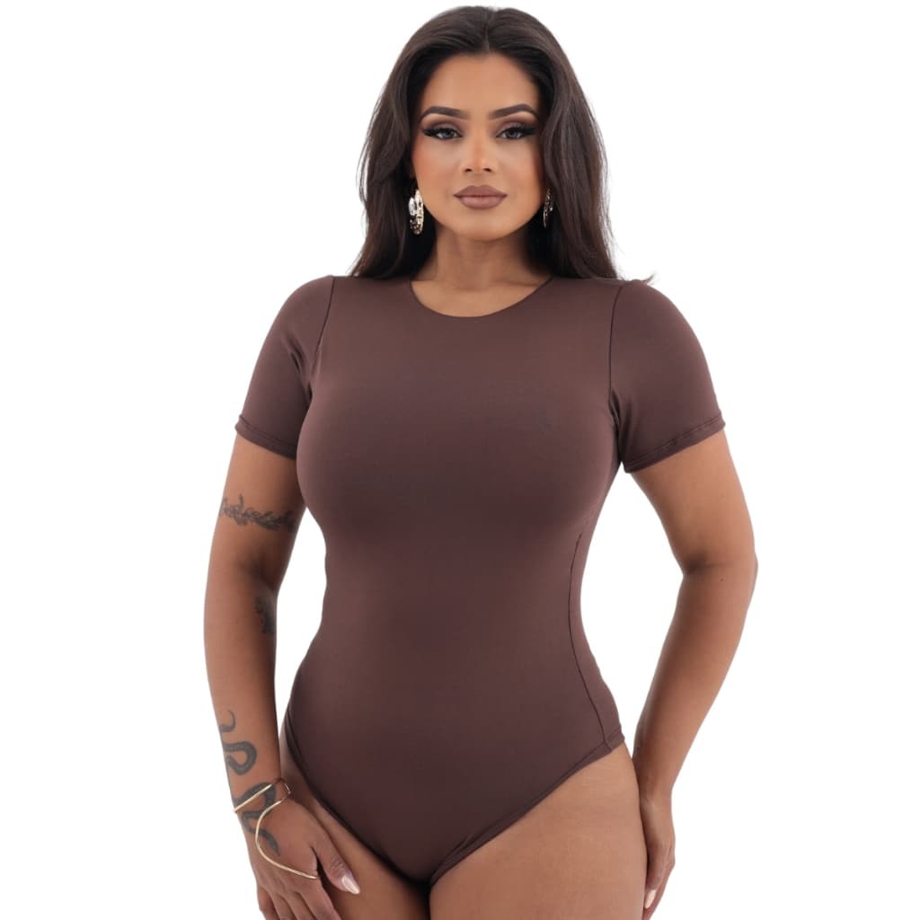 Body Básico Feminino Verão Gola Careca Manga Curta Trabalho Único e Plus