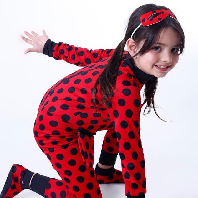 Fantasia Infantil Ladybug - Macacão completo com máscara, bolsinha e pantufa