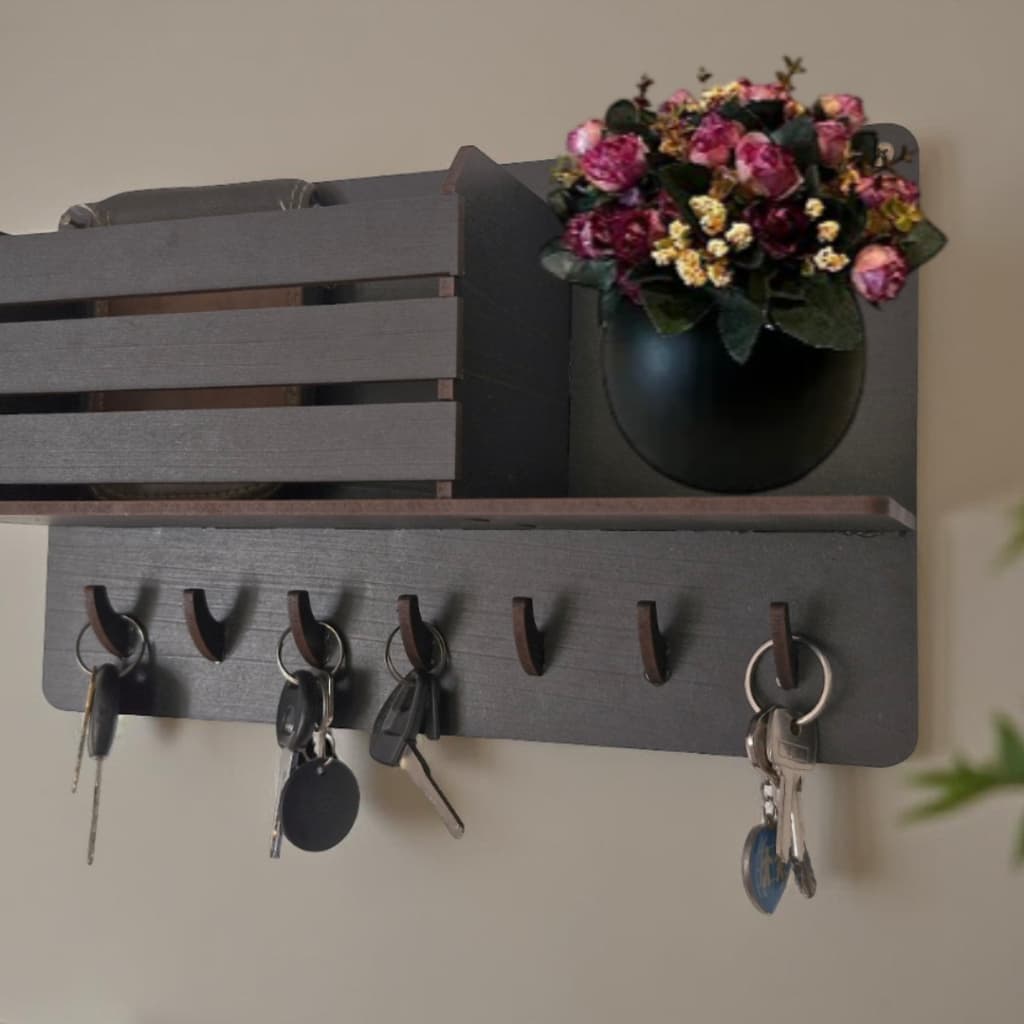Porta Chaves para parede e suporte para vaso decorativo com carteira -em mdf preto