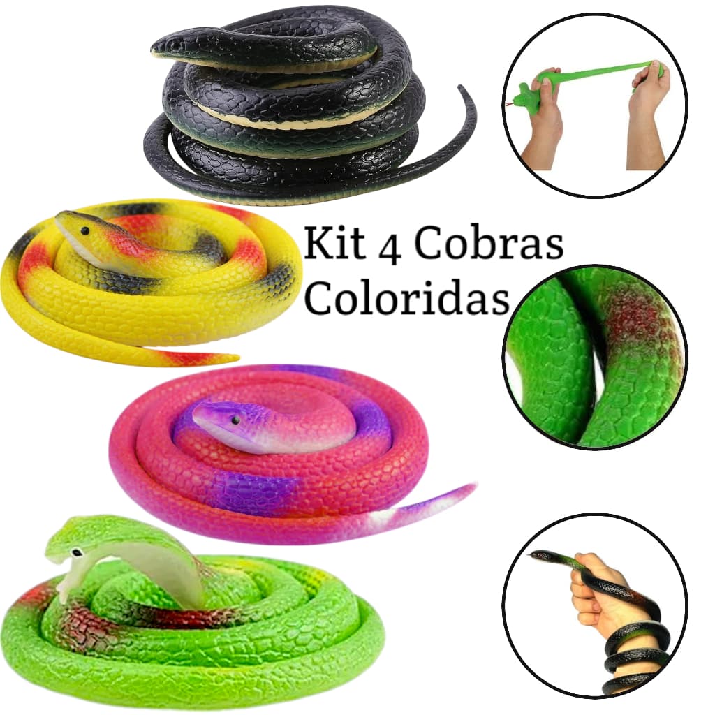 Kit 4 Brinquedo Cobras Realistas Borracha Serpente Estica