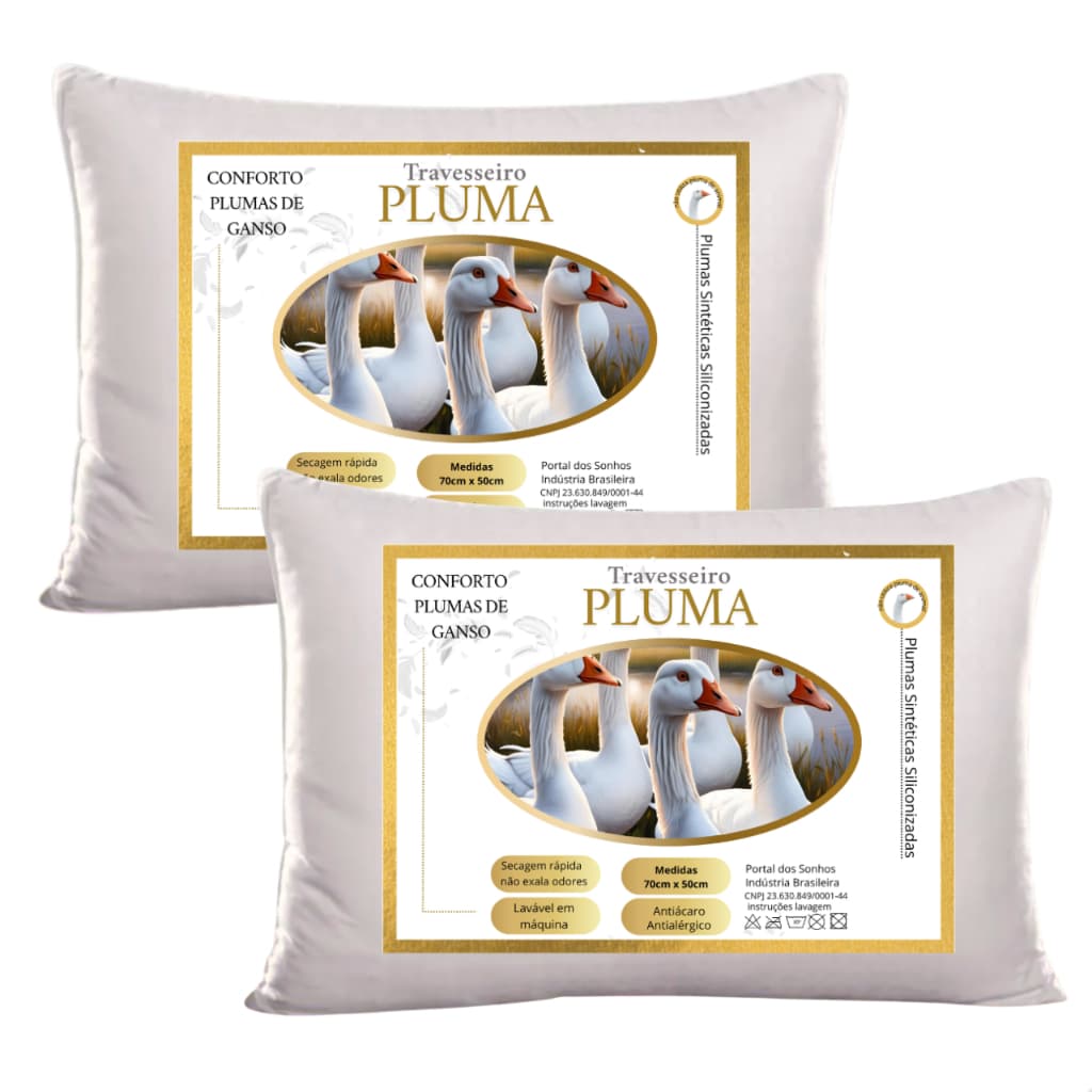 Kit 2 Travesseiros Toque De Pluma Confortável Macio Antiácaro 50x70cm