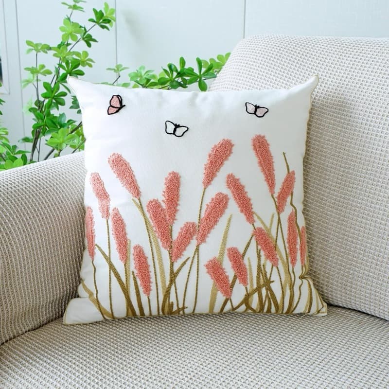 Capa de almofada, capa de almofada bordada de palheta rosa fronhas decorativas macias para sofá