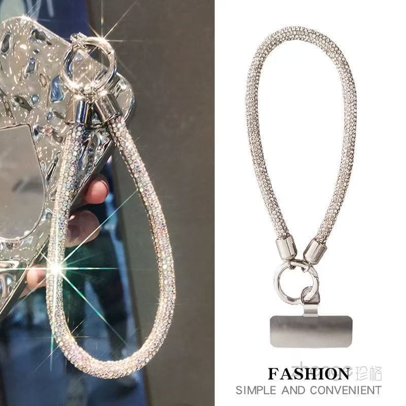 Corda De Telefone De Diamante , Cordão Luxuoso Com Strass E Brilho Estilo Pulso Curto , Bling