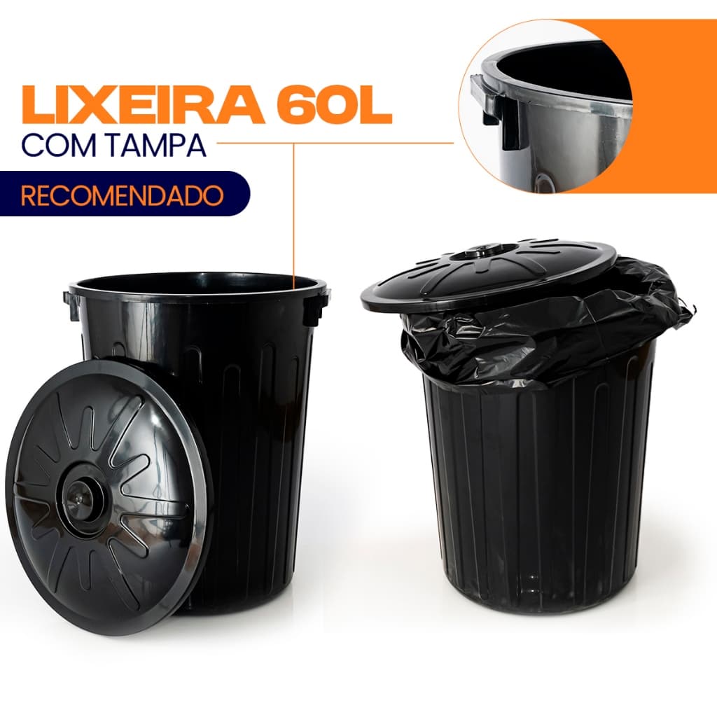 Lixeira 60 Litros Com Tampa Lixão Ideal Para Cozinhas e Comércios Cesto de lixo Grande Com Tampa