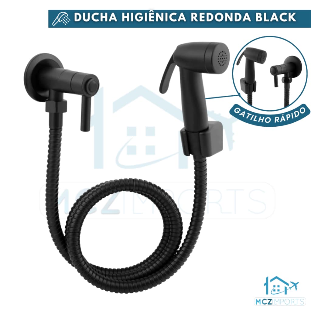 Ducha Higiênica Para Banheiro Completa Luxo Preto 1,2m Chuveirinho Privada Acoplada