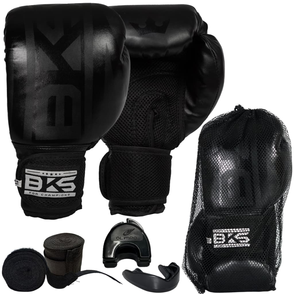 Luva De Boxe Muay Thai Kickboxing + Bandagens + Bucal + Case BKS