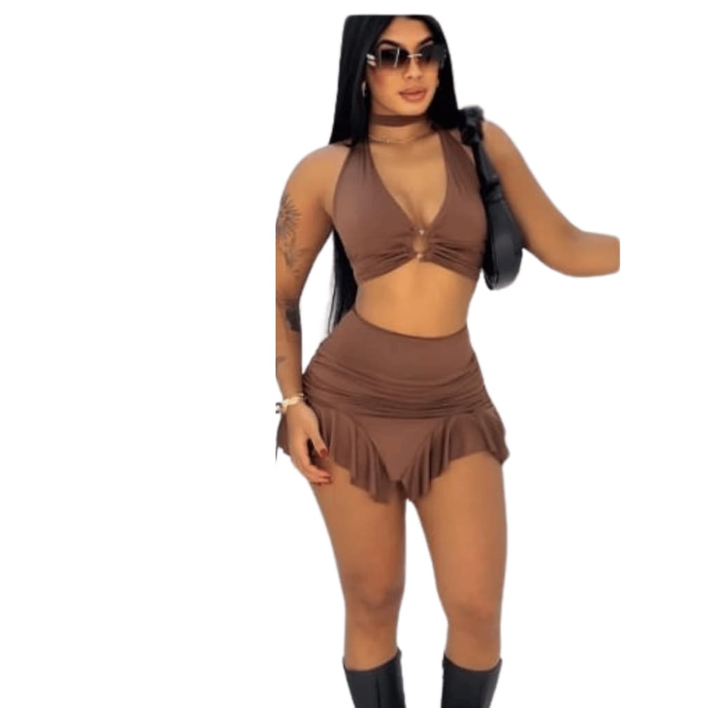 Conjunto Feminino de Mini Short Saia e Cropped Melissa