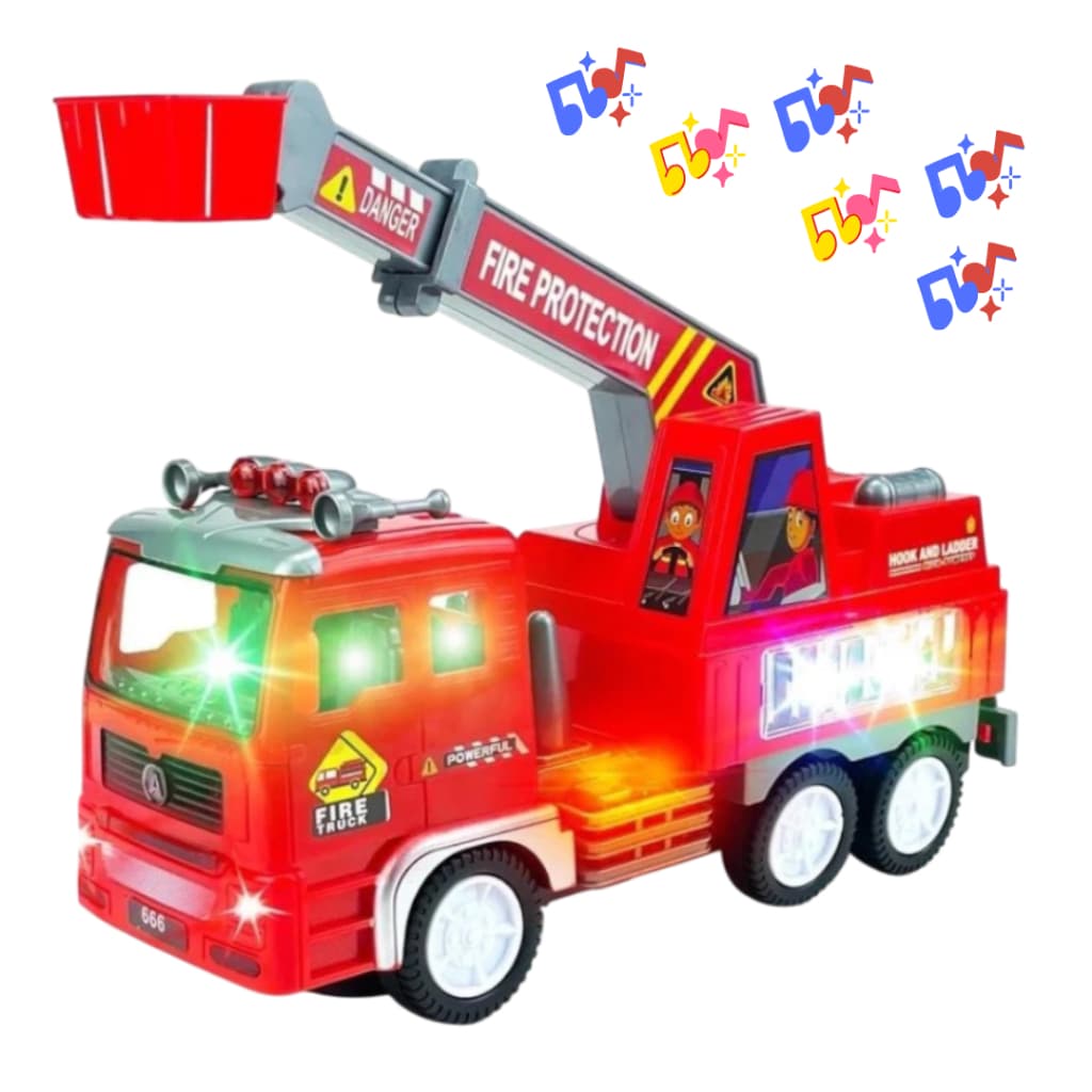 Caminhão Bombeiro Vermelho á Pilha Com Luz 4D Sons de Sirene Bate e Volta.