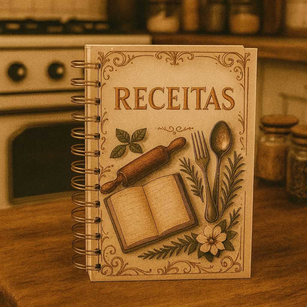 Caderno de Receita Vintage 240 Páginas - Capa Dura e Laminado Sofisticado