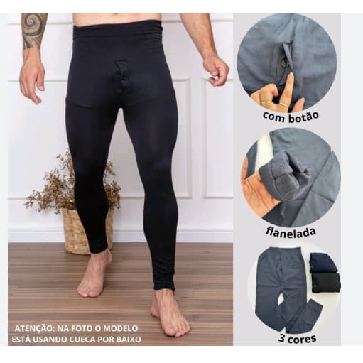 Meia Calça Térmica Forrada Masculina Inverno Frio Intenso Alta Qualidade Motoqueiro Com Botão