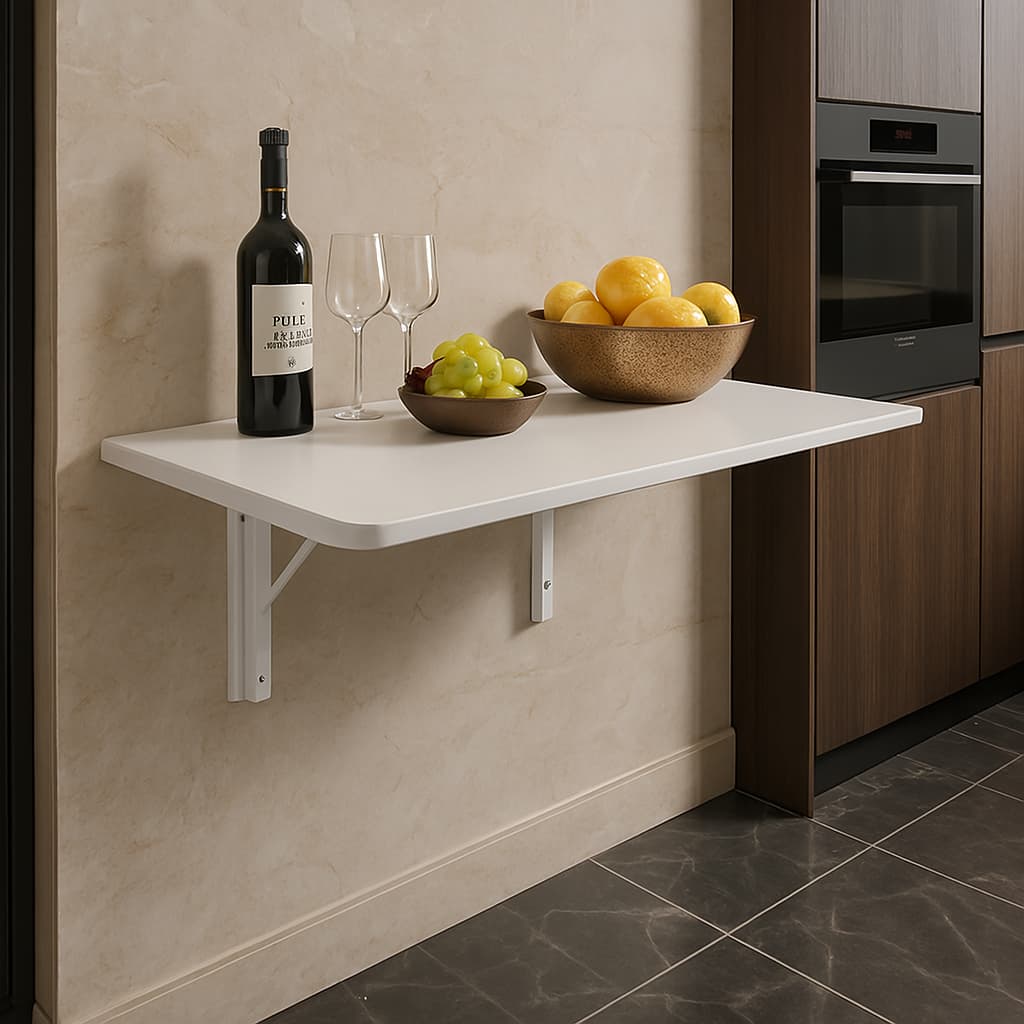 Mesa Dobravel Retratil de Parede Suspensa Borda Redonda Ate 120CM Para Quarto Sala Banheiro Cozinha Branco Preto Marrom