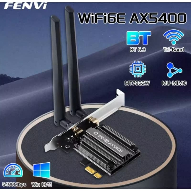Wi-fi6E AX5400 Fenvi mt7922 5374mbps wifi be bt 5.2 tri banda 2.4g/5g/6ghz pcie 802.11ax placa de rede para pc win 10/11