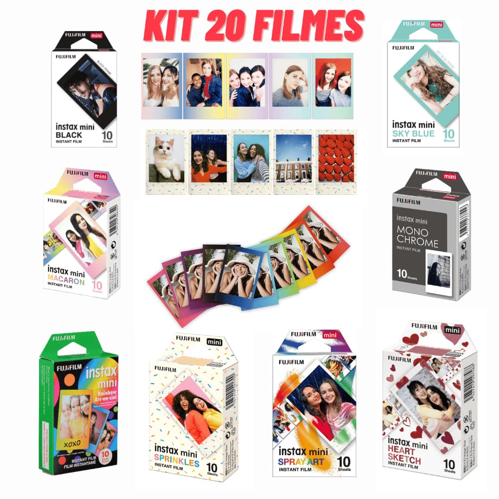 Kit 20 Filmes instax mini filme Instantâneo Fujifilm Mini 12, 11, Mini Link