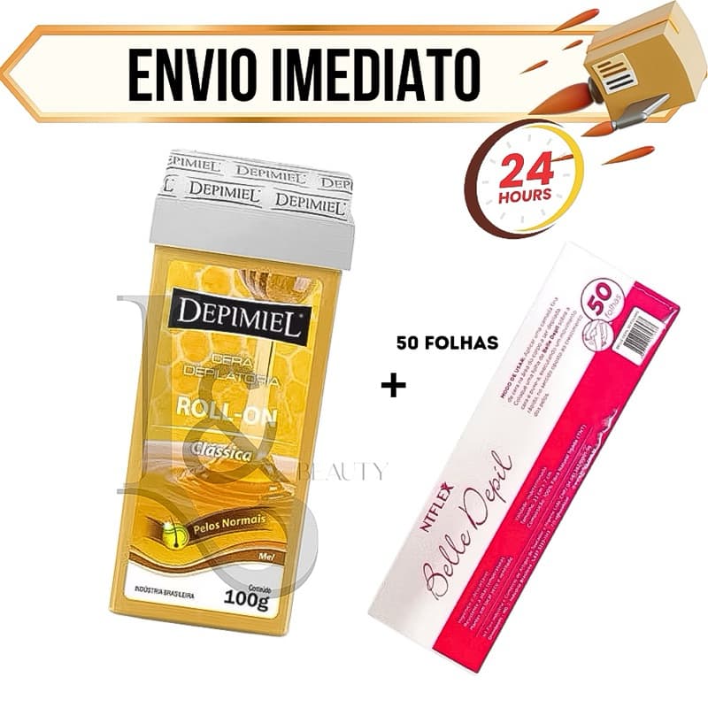 Kit 1 Cera Quente Depimiel Roll-On 100g + Lenço Tnt 50unid