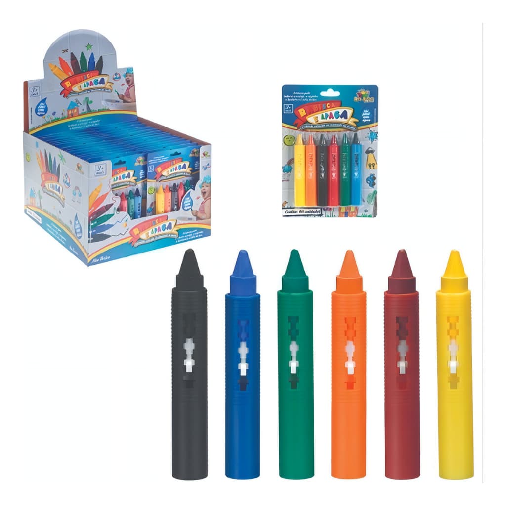 kit 10 cartela c/6 rabisca e apaga Art Brink kit giz cera lavável infantil 60 canetas