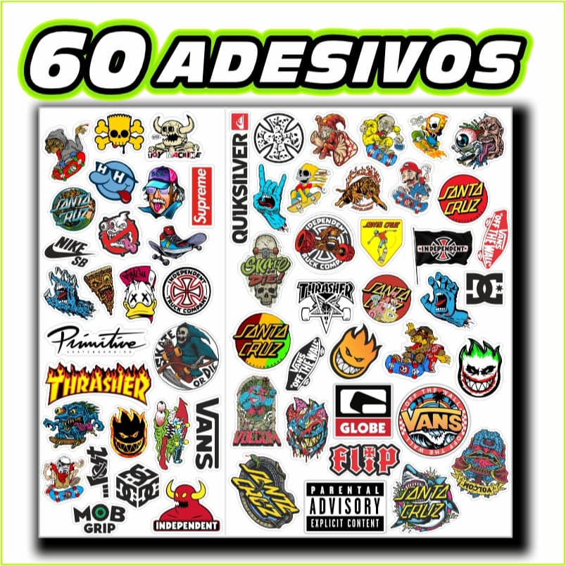 60 ADESIVOS Skate Shape Surf Marca De Moda À Prova D'água Para Bagagem Mala Carro Moto Telefone Notebook Bicicleta Bike