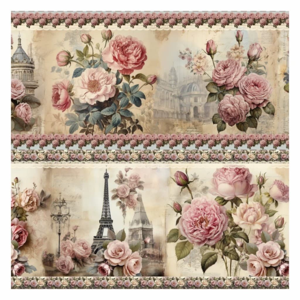 Tricoline Digital Barrado Primavera em Paris 100% Algodão 55x150cm Pano de Prato Toalha Maria Flor