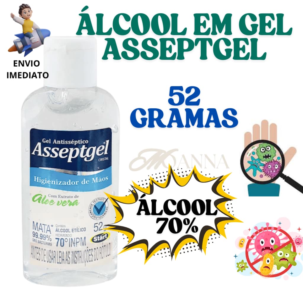 Álcool em Gel com Aloe Vera 52 Gramas Asseptgel Start