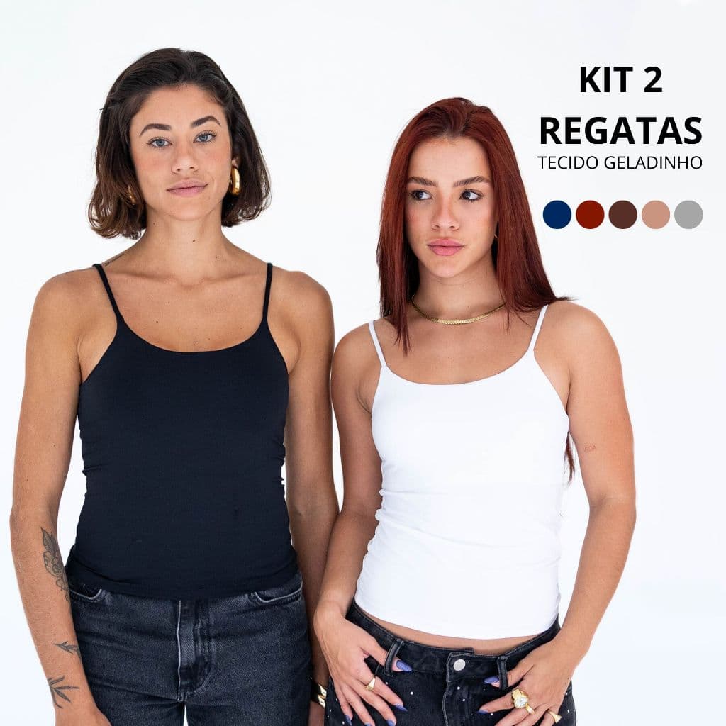 Kit 2 Regata Alça Fina em Poliamida Blusa com Forro Blusinha